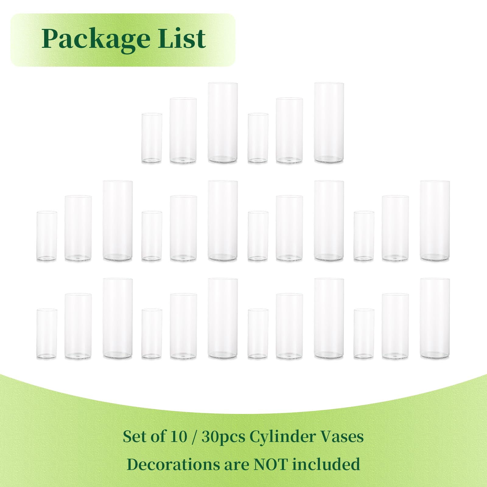 Hewory 30-Piece Glass Hurricane Candle Holder Set - Tall Clear Cylinder Vases for Wedding Centerpieces, Floating & Pillar Candles - Elegant Table Decor for Weddings, Parties & Home Décor
