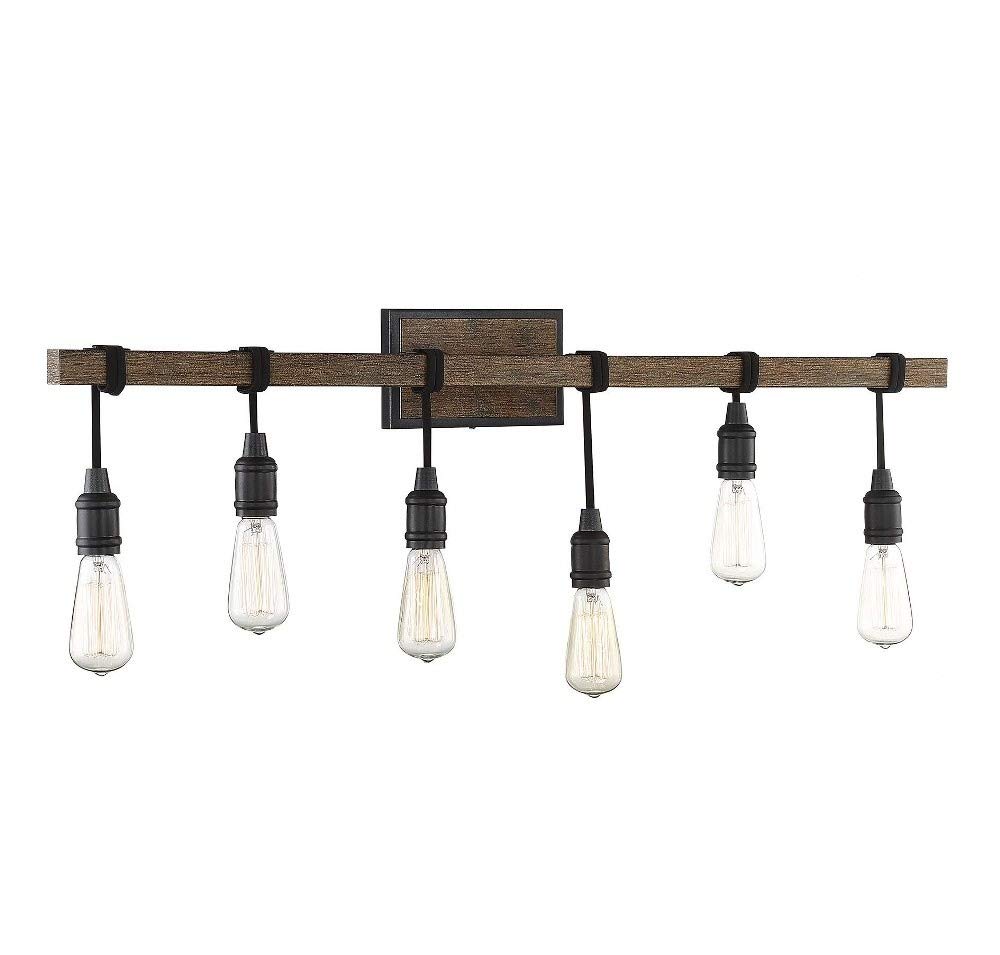 Vintage Farmhouse 6-Light Bathroom Vanity Bar with Exposed Edison Bulbs - Industrial Pendant Lighting in Durango Finish - 39