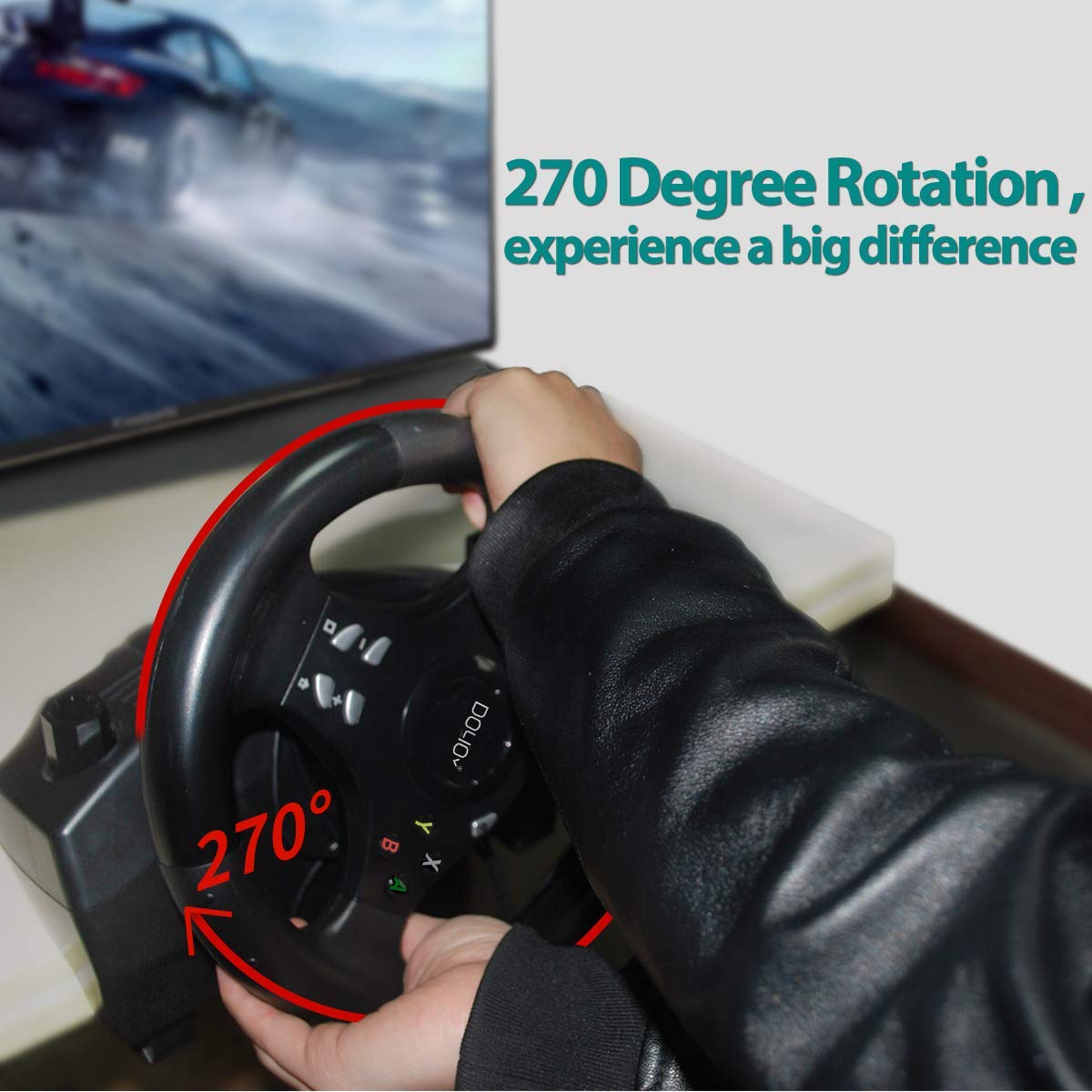 DOYO 270° Racing Wheel & Pedals for PC, Xbox, PS4, Switch - Force Feedback Steering Wheel with Responsive Gears - Perfect for Gran Turismo, Forza, F1 Racing Games - Home Racing Simulator Setup for Gamers
