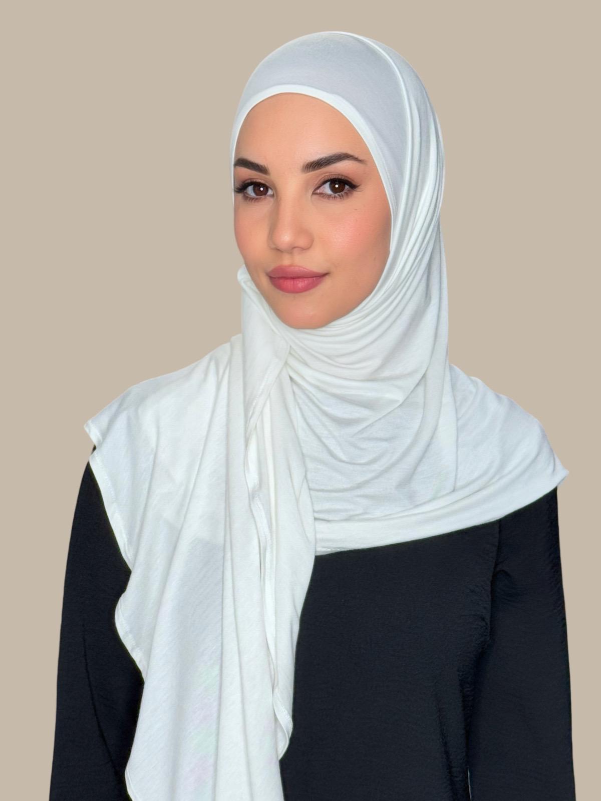 Pre-Sewn Jersey Hijab in Off White - Soft & Comfortable Muslim Headscarf for Everyday Wear, Work, and Prayer