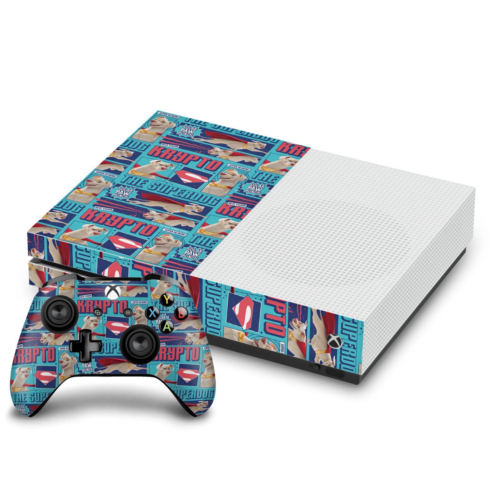 Official DC League of Super Pets Krypto The Superdog Vinyl Skin Sticker Bundle - Compatible with Xbox One S Console & Controller - Gaming Decal for Customization - Perfect for Gamers & Superhero Fans