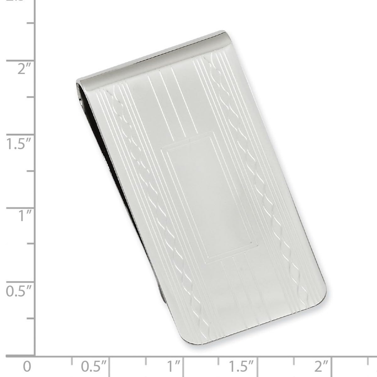 Polished Silver Plated Rhodium Money Clip for Men - 50x25mm Wide with Patterned Edge - Perfect for Cash, Credit Cards & Gifts | Elegant Everyday Carry Accessory