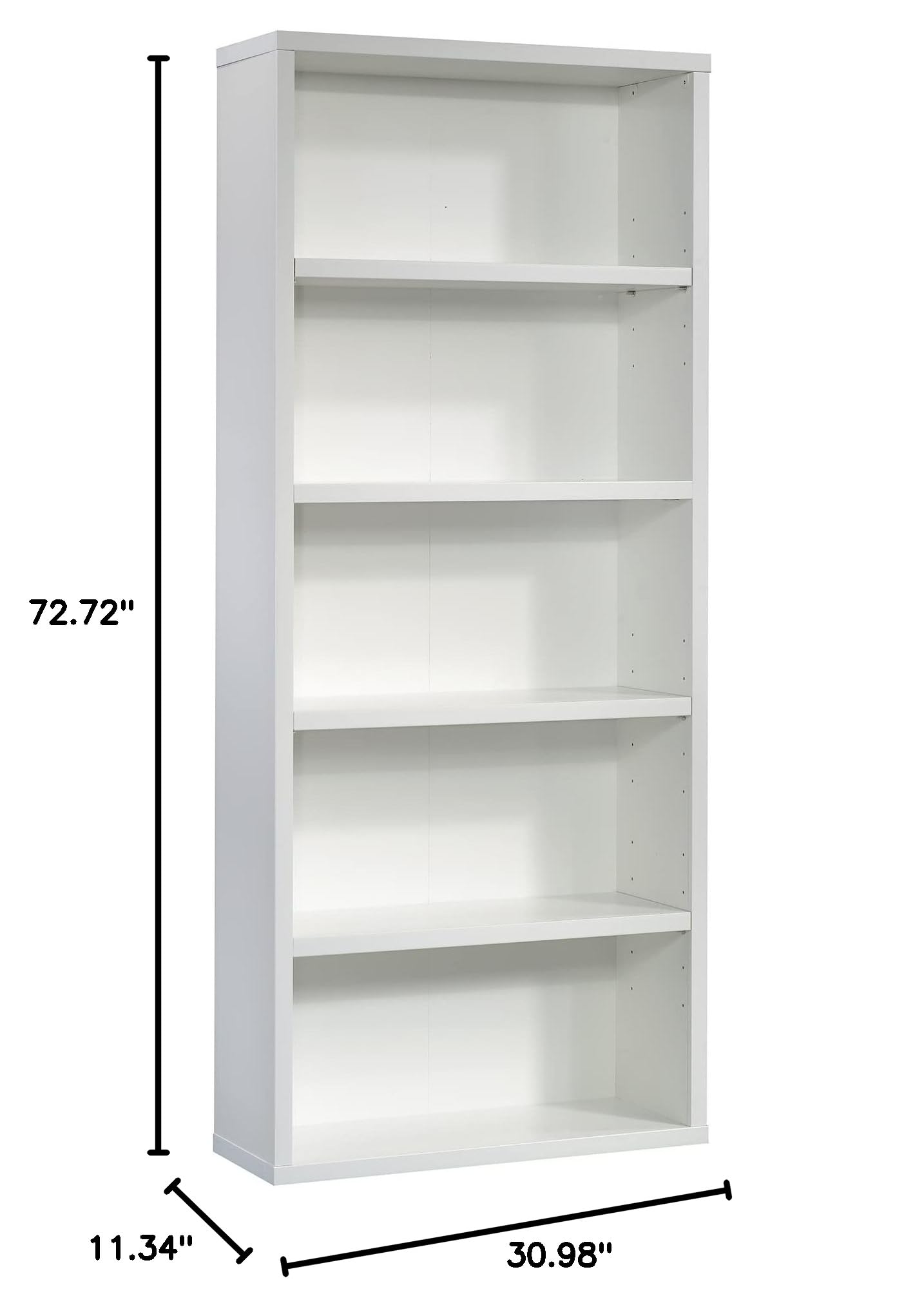 Sauder 5-Shelf Bookcase for Living Room, Home Office & Bedroom - Soft White Finish Storage Shelf for Books, Decor & Organizing