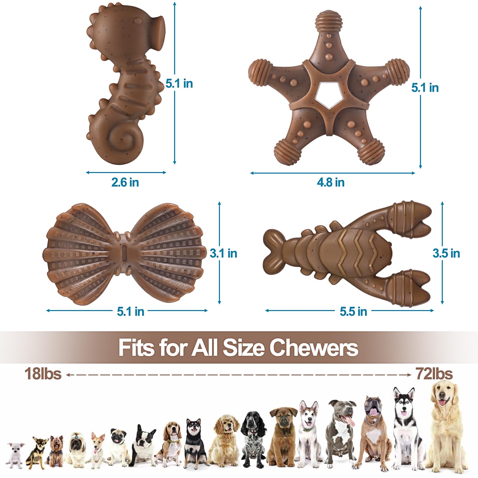 NEZIN Indestructible Dog Chew Toys for Aggressive Chewers - 4 Pack Durable Nylon Chew Toys for Small, Medium & Large Dogs | Perfect for Teething, Boredom Relief & Dental Health | Great Gift for Pet Lovers