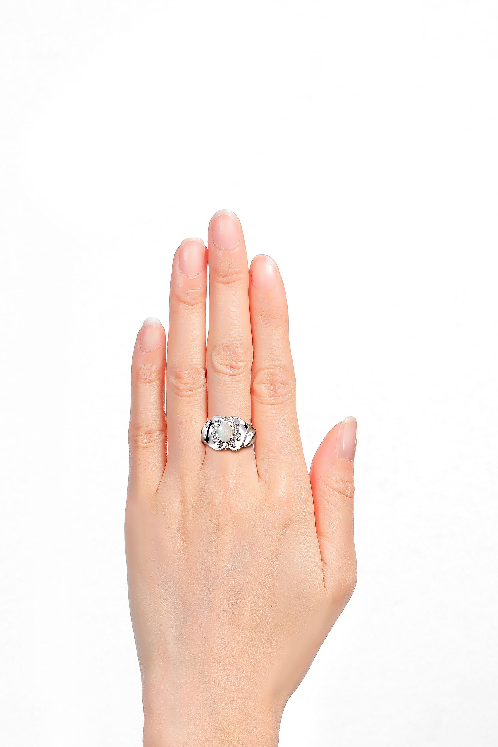 14K White Gold Oval 7x5mm Gemstone Ring with Sparkling Diamonds - Elegant Birthstone Jewelry for Women (Sizes 5-10) - Perfect for Anniversaries, Birthdays & Special Occasions