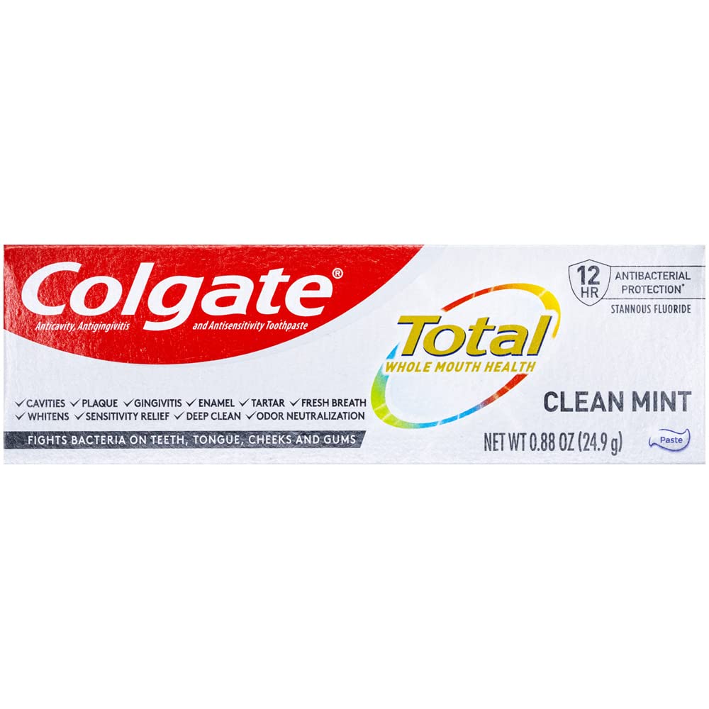 Colgate Total Toothpaste - Clean Mint Flavor, Travel Size 0.88 oz (24.9g) Pack of 12 | Whitening & Cavity Protection | Perfect for Travel, Gym & On-the-Go Oral Care