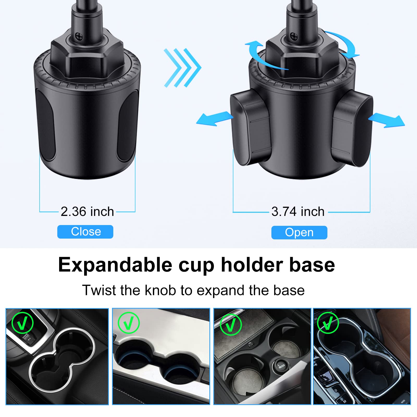 Lopnord Universal Car Phone Holder Mount - Adjustable Gooseneck Cup Holder Compatible with iPhone 15/14 Pro Max, Samsung Galaxy S24/S23/S22 Ultra - Perfect for Road Trips, GPS Navigation & Hands-Free Driving