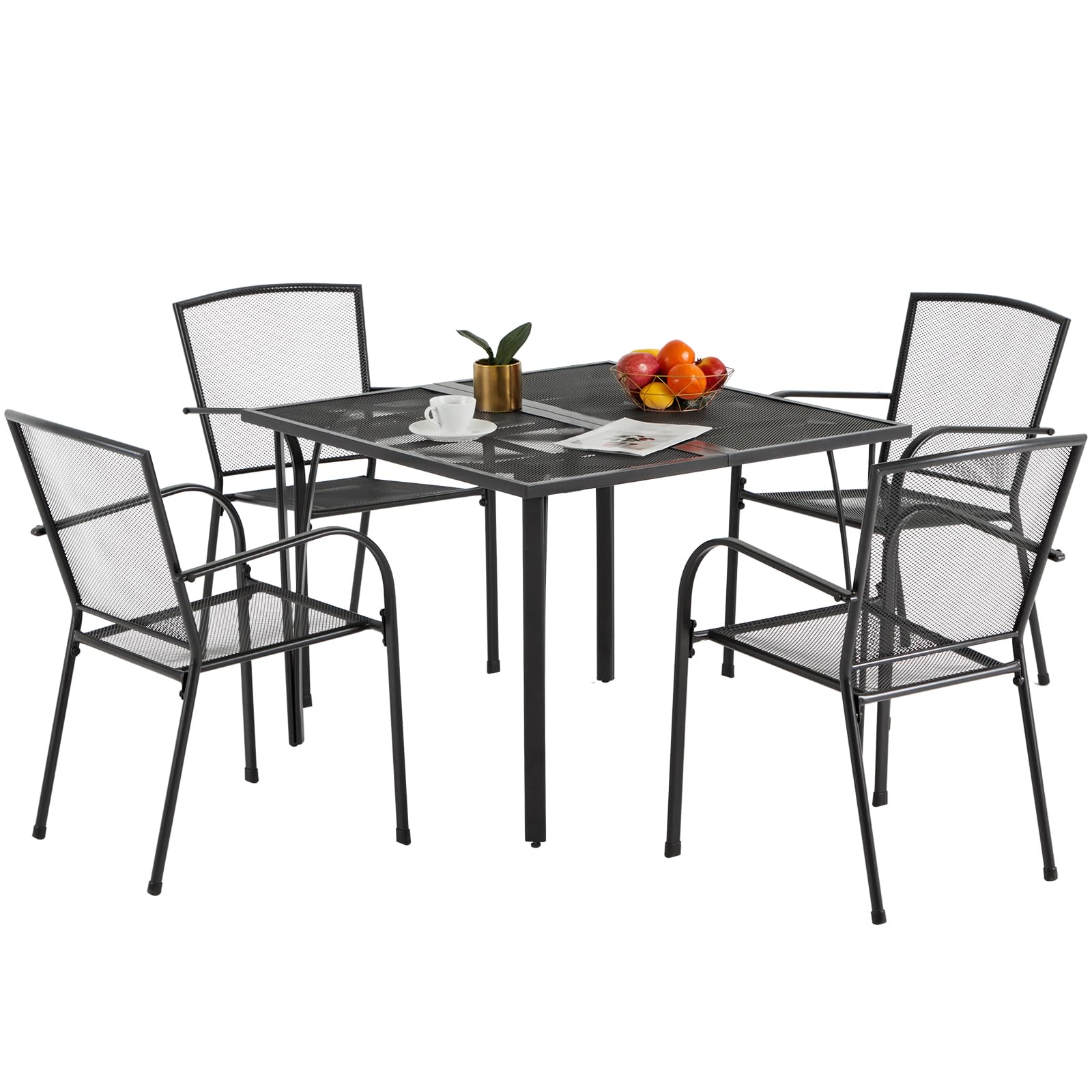 AECOJOY 39.4 Inch Square Outdoor Dining Table for 4 People - Weatherproof Metal Patio Table with 1.6 Inch Umbrella Hole - Perfect for Backyard, Garden, Poolside & Outdoor Entertaining (Dark Grey)