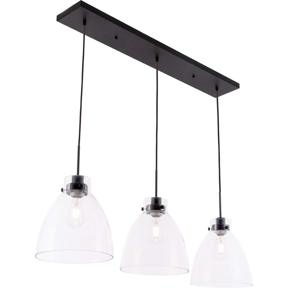 Frey 3-Light Mid-Century Modern Metal Pendant Light Fixture in Black & Clear Glass - Perfect for Dining Room, Kitchen Island or Entryway Lighting