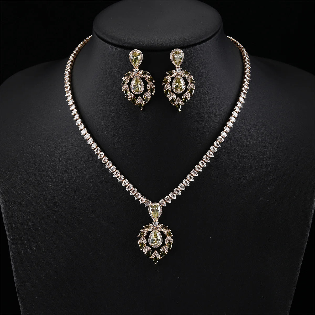 Elegant CZ Waterdrop Cubic Zirconia Pendant Necklace & Earrings Set - Bridal Wedding Jewelry for Women - Perfect Gift for Bride, Anniversary & Special Occasions