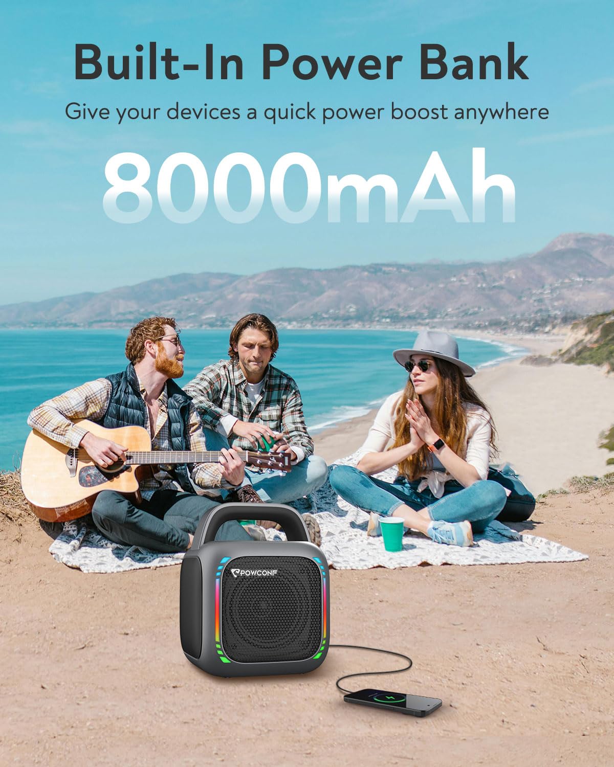 Portable Karaoke Machine with Wireless Microphone - 80W Bluetooth Speaker, Subwoofer, PA System, 24H Playtime, RGB Lights, Waterproof, Supports T-Card/USB/TWS - Perfect for Outdoor Parties, Meetings & Home Entertainment