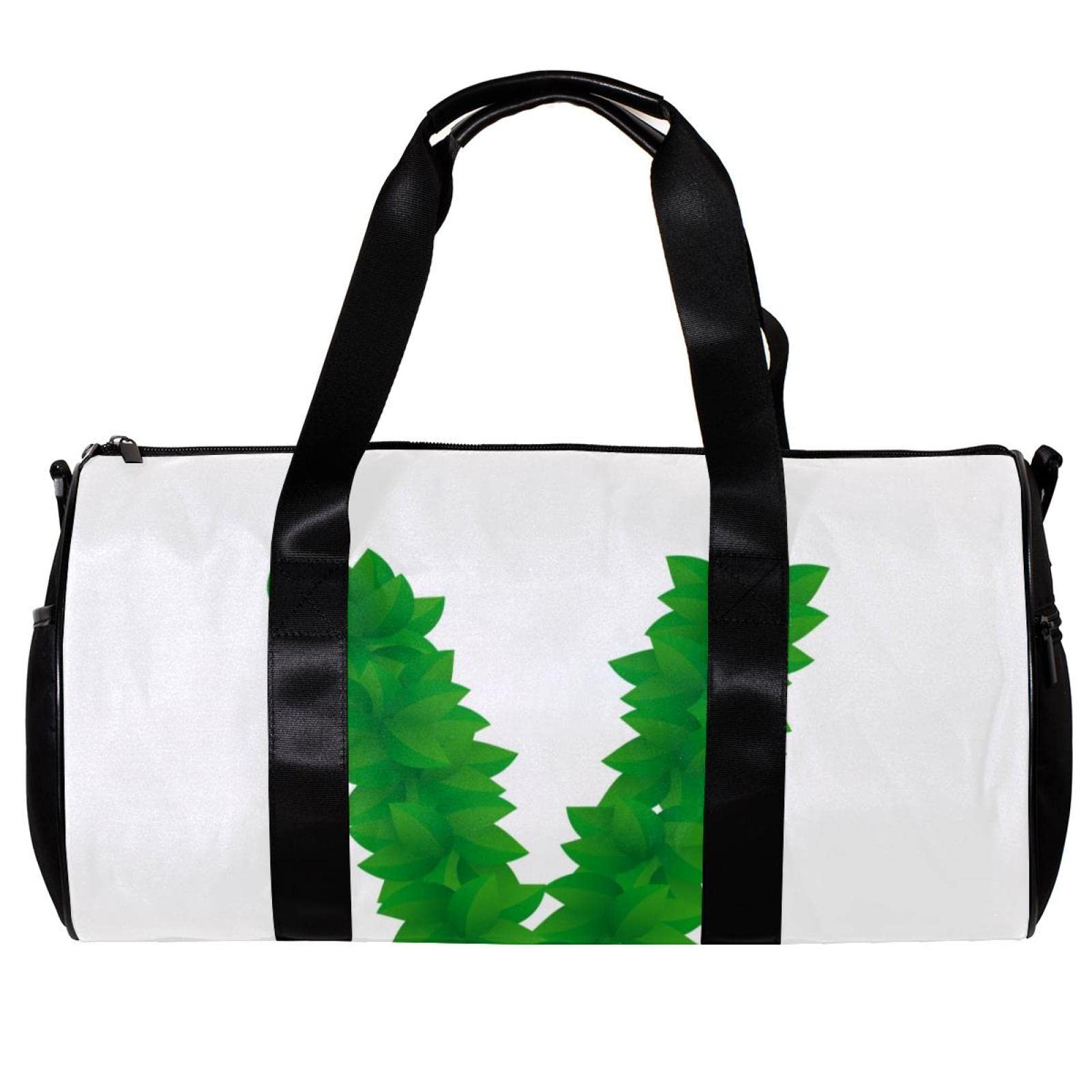 Premium Gym Duffle Bag for Men & Women - Large Capacity Water-Resistant Travel Overnight Weekender Carry On Bag with Leaf V Design (White) - Perfect for Gym, Workout, Travel & Weekend Getaways