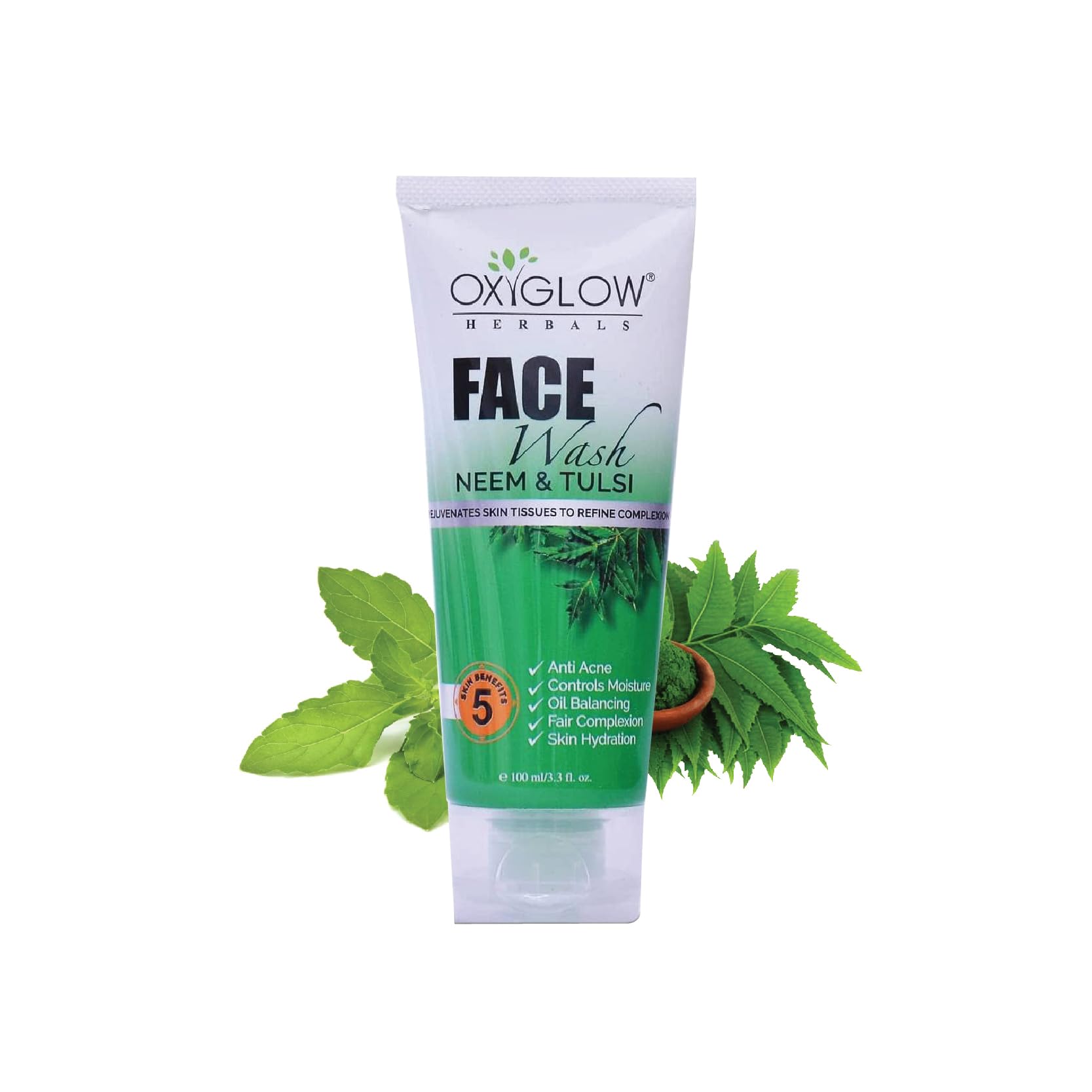 OxyGlow Herbals Neem Tulsi Face Wash 100g - Acne Treatment for Oily & Acne Prone Skin | Oil Control, Pimple Prevention & Skin Hydration | Balances Moisture & Brightens Complexion | Suitable for All Skin Types | Daily Cleansing for Clear & Healthy Skin