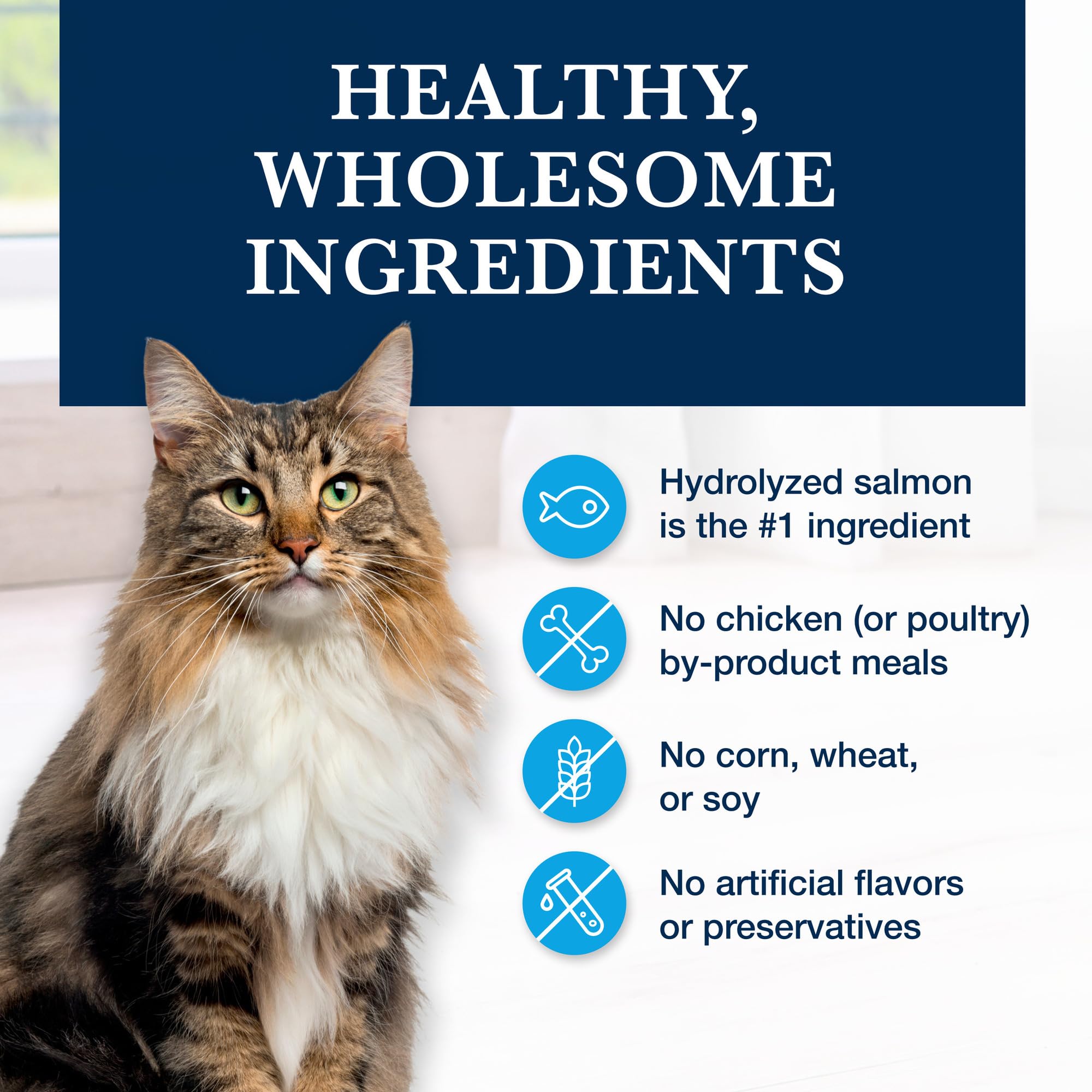 Blue Buffalo Natural Veterinary Diet HF Hydrolyzed Dry Cat Food for Food Intolerance - Salmon Flavor, 7 lb Bag - Vet Prescription Required | Hypoallergenic Cat Food for Sensitive Stomach & Skin Allergies