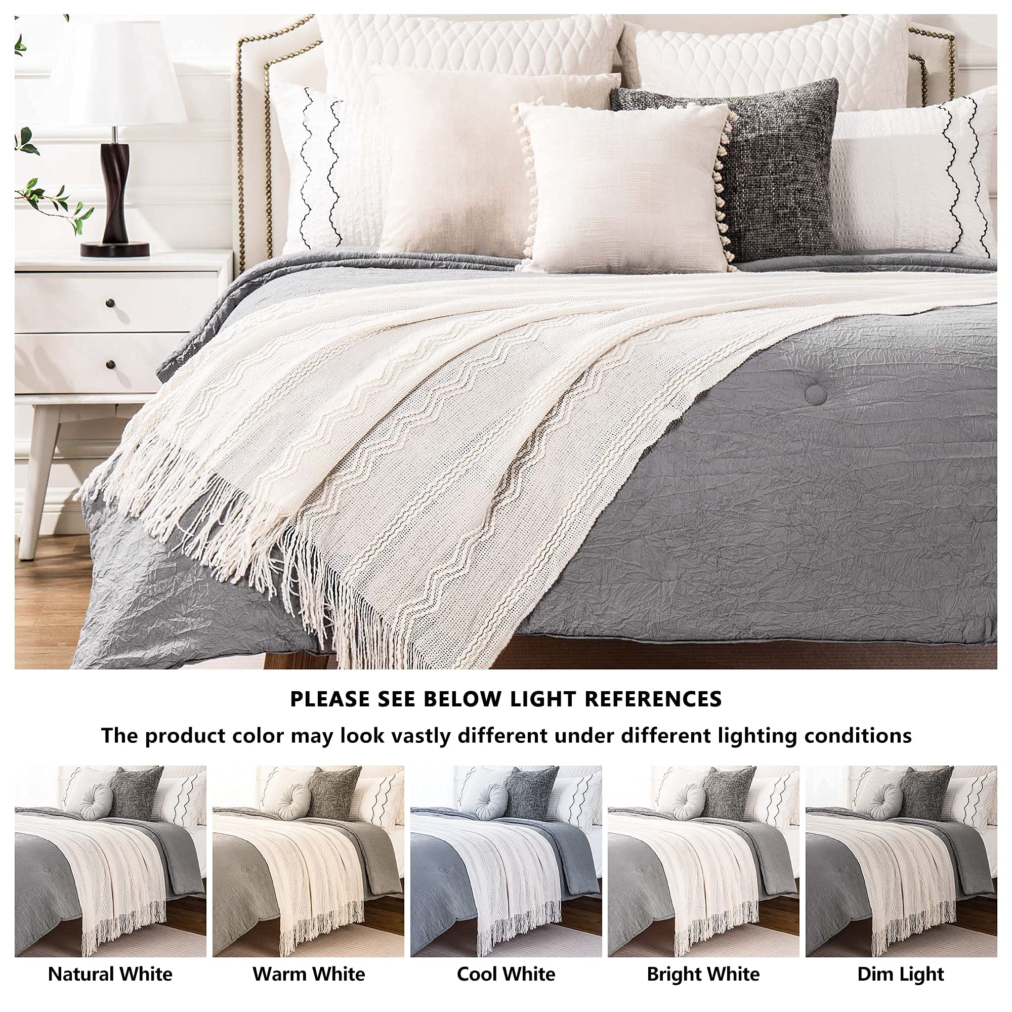 BATTILO HOME Cream Boho Throw Blanket 50
