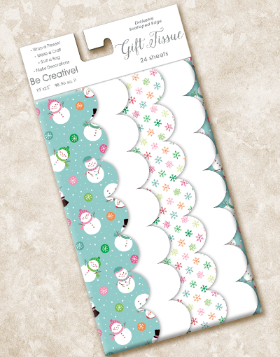 Vibrant Snowmen Scalloped Tissue Paper - Decorative Holiday Party Supplies for Christmas Crafts, Gift Wrapping & Winter Home Decor