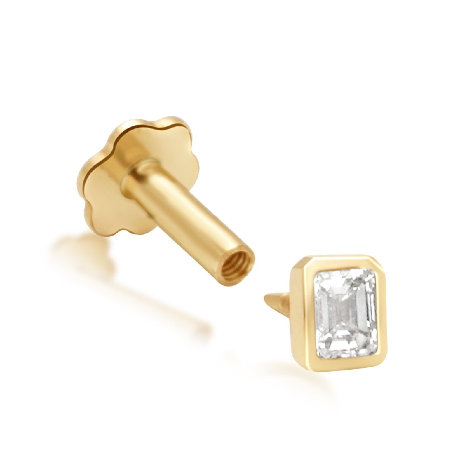 14K Yellow Gold Emerald Cut Diamond Flat Back Stud Earrings for Women - Perfect for Weddings, Parties & Everyday Elegance