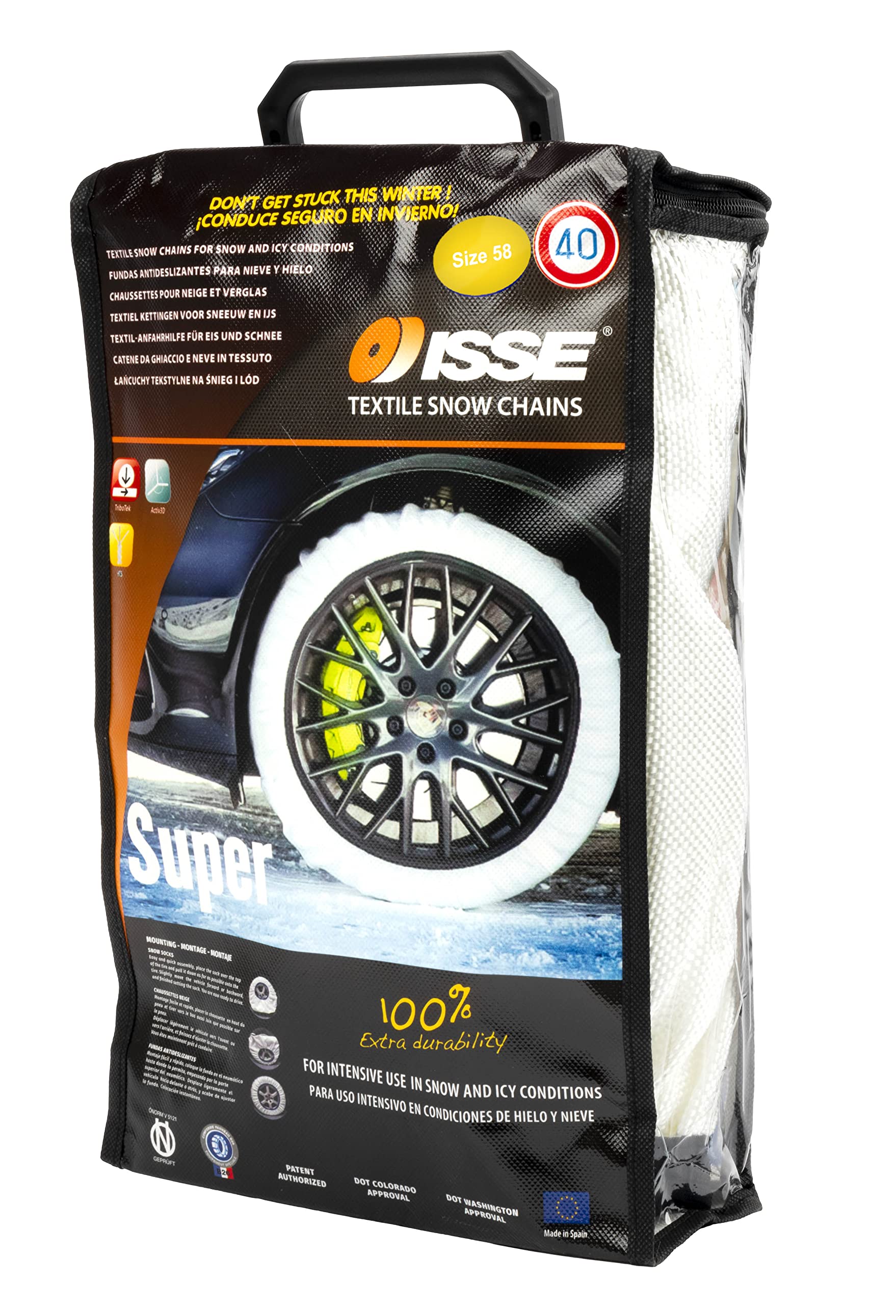 Shark C50058 Super Long Life Snow Socks for Car Tires - Size 58 - Winter Traction Aid for Snow & Ice - Perfect for SUVs, Trucks & Emergency Winter Driving