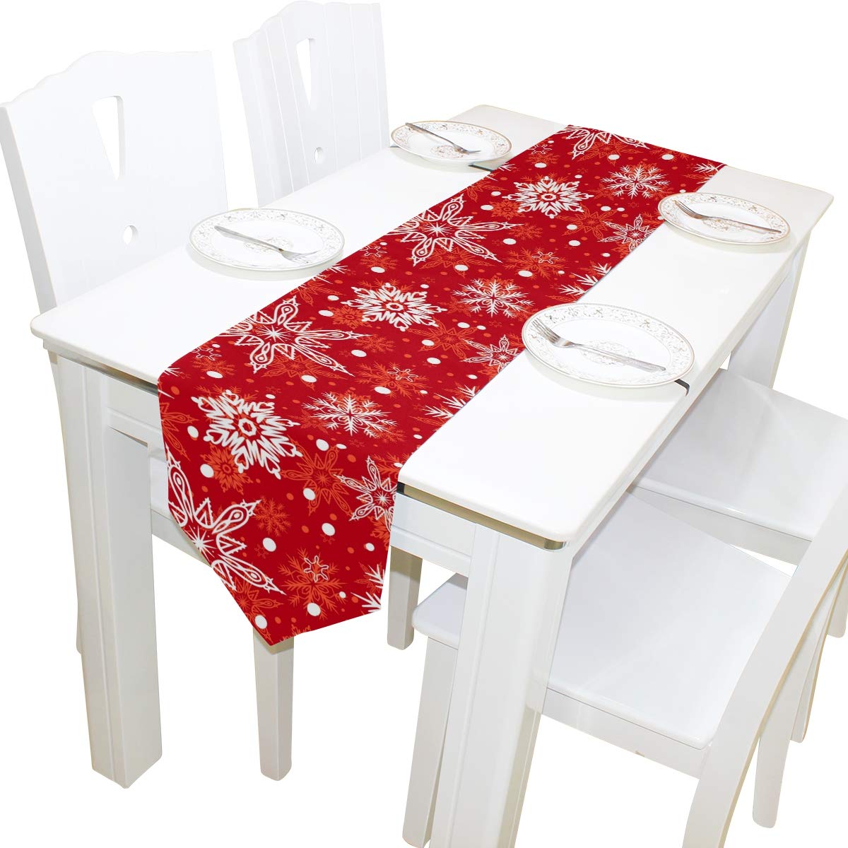 MOYYO 13x90 Inch Snowflake Table Runner - Elegant Christmas Winter Polyester Tablecloth for Dining Room, Coffee Table, Wedding, Birthday & Party Decor - Perfect for Holiday Home Decorations & Banquet Settings