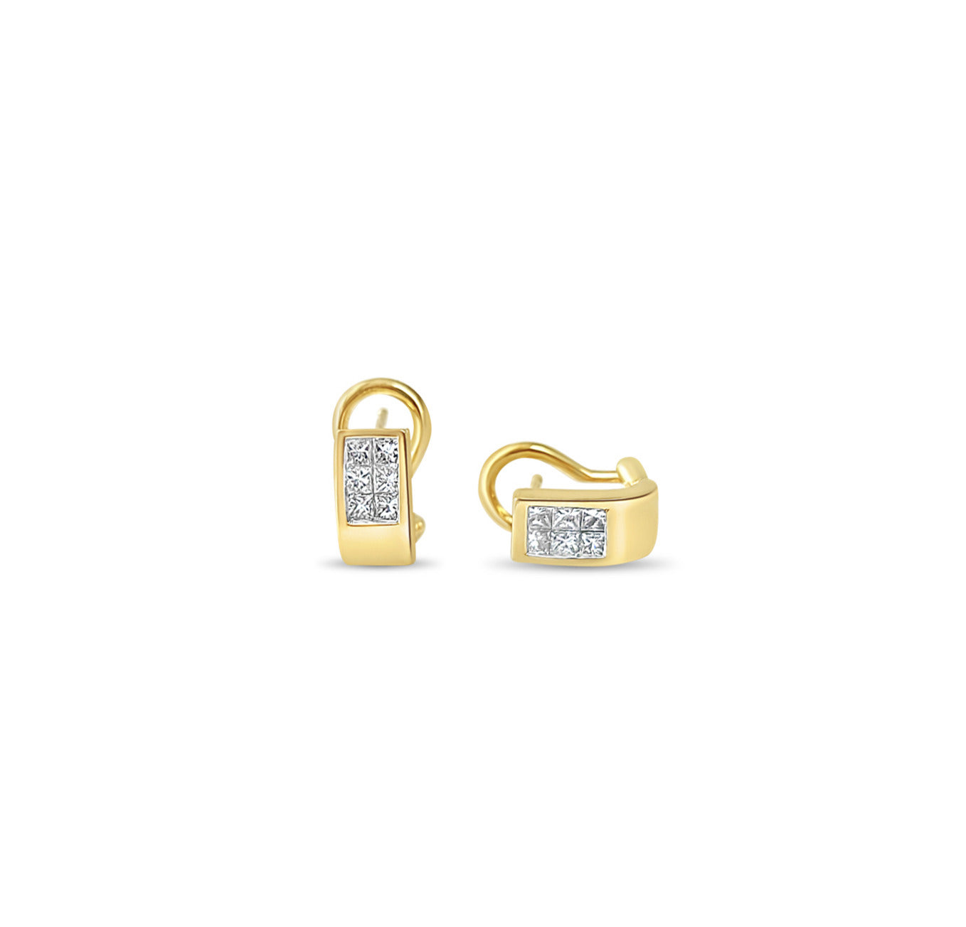 0.50cttw Princess Cut Diamond Huggie Hoop Earrings in 14K Yellow Gold - Perfect for Weddings, Anniversaries & Special Occasions