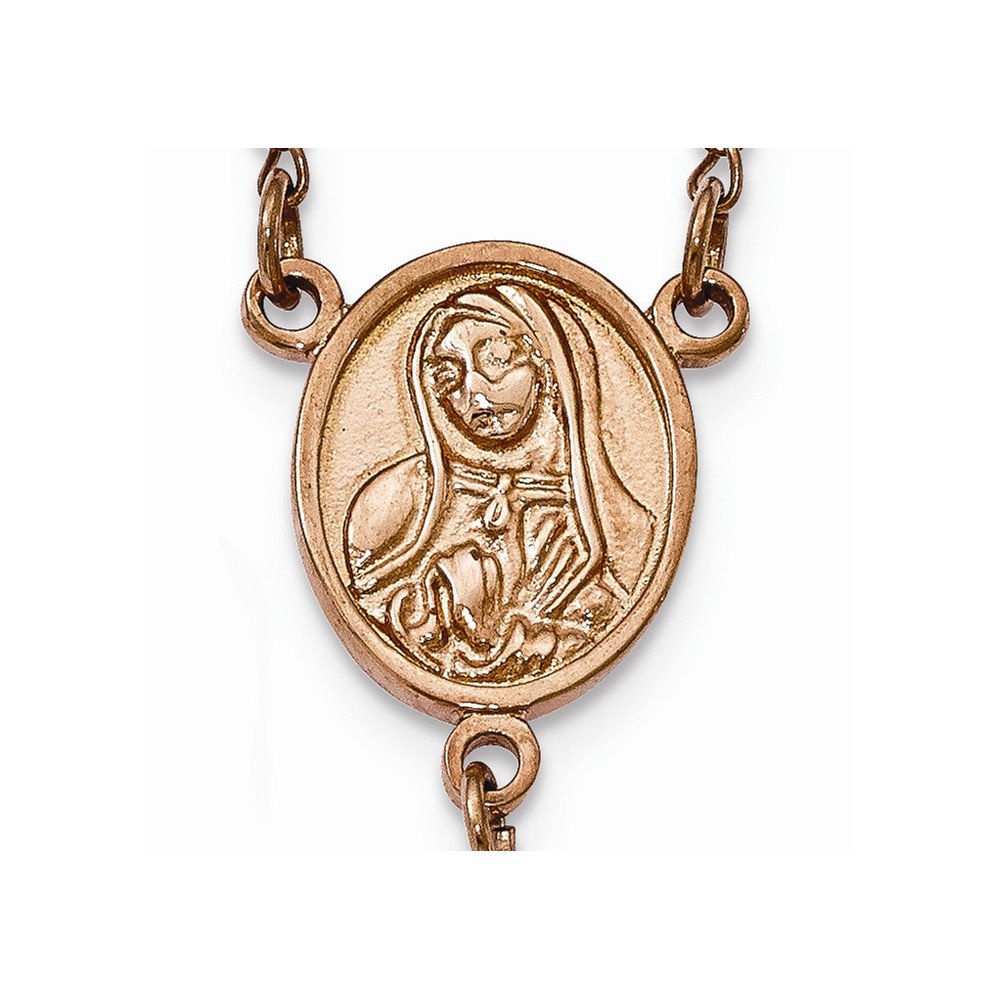 Stainless Steel Rosary Necklace - Polished Rose Gold IP-Plated Religious Pendant for Women & Men - Perfect for Church, Daily Wear & Gifts