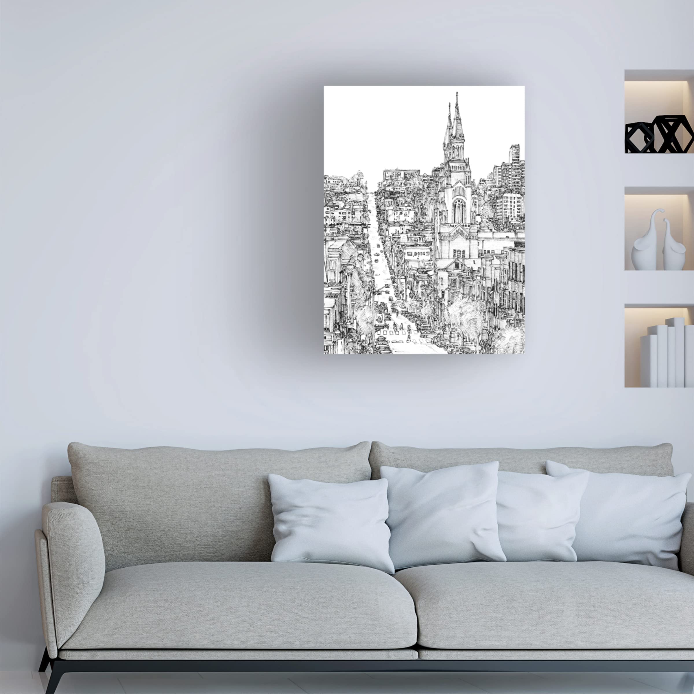 Trademark Fine Art 'City In Black And White IV' Canvas Wall Art by Melissa Wang - Modern Black & White Cityscape Painting for Living Room, Office & Home Decor