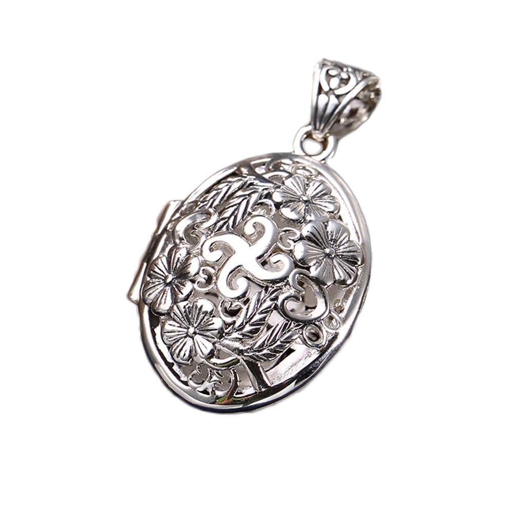 DZWYC 925 Sterling Silver Photo Locket Necklace for Women - Oval Shaped Plum Blossom Pendant with Picture Insert, Vintage Jewelry Gift (Silver) - Perfect for Anniversaries, Valentine's Day & Keepsake Memories