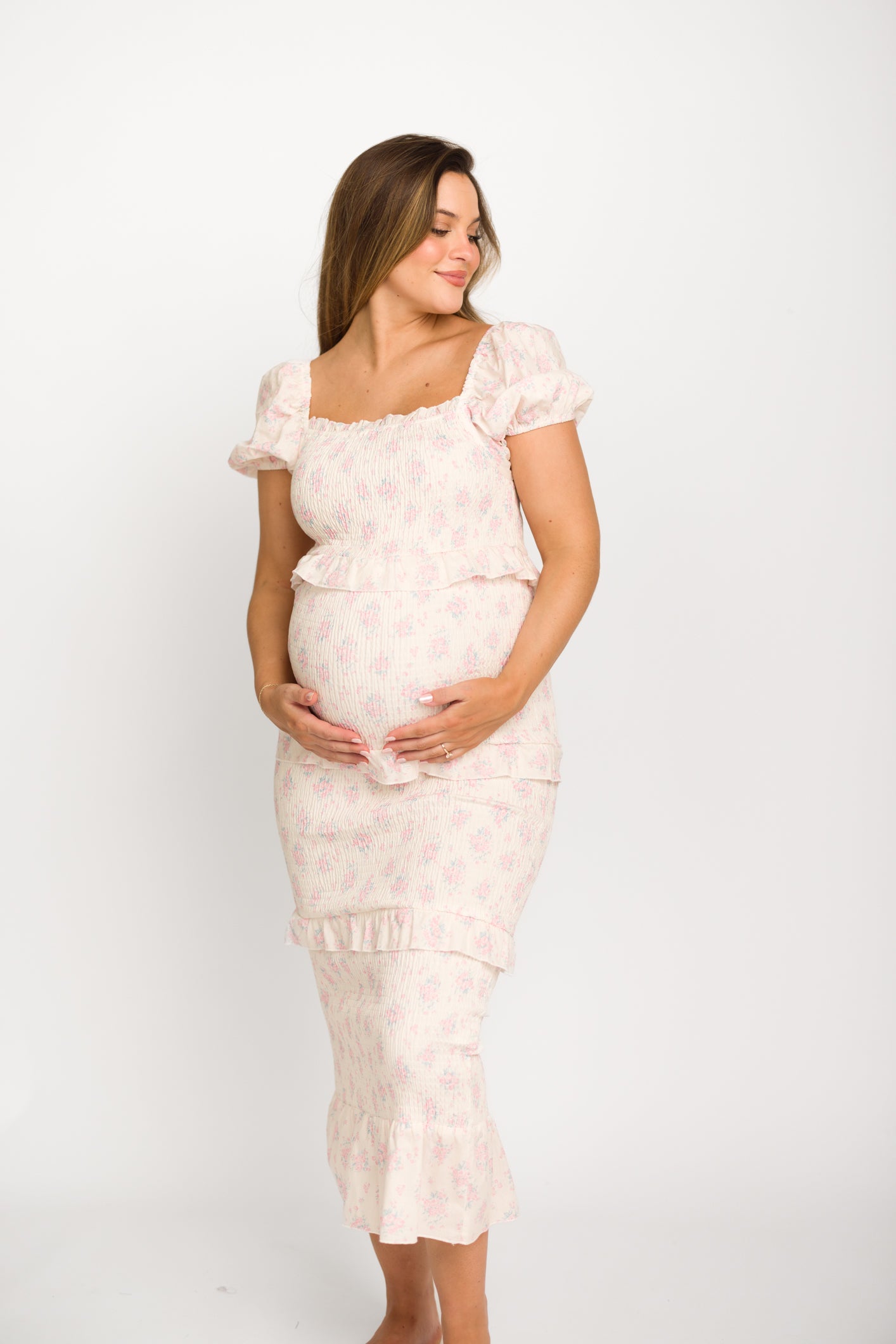 Ada Smocked Dress in Pink Floral - Bump Friendly Maternity Dress & Inclusive Sizing (S-3XL) | Perfect for Baby Showers, Bridal Events & Summer Weddings