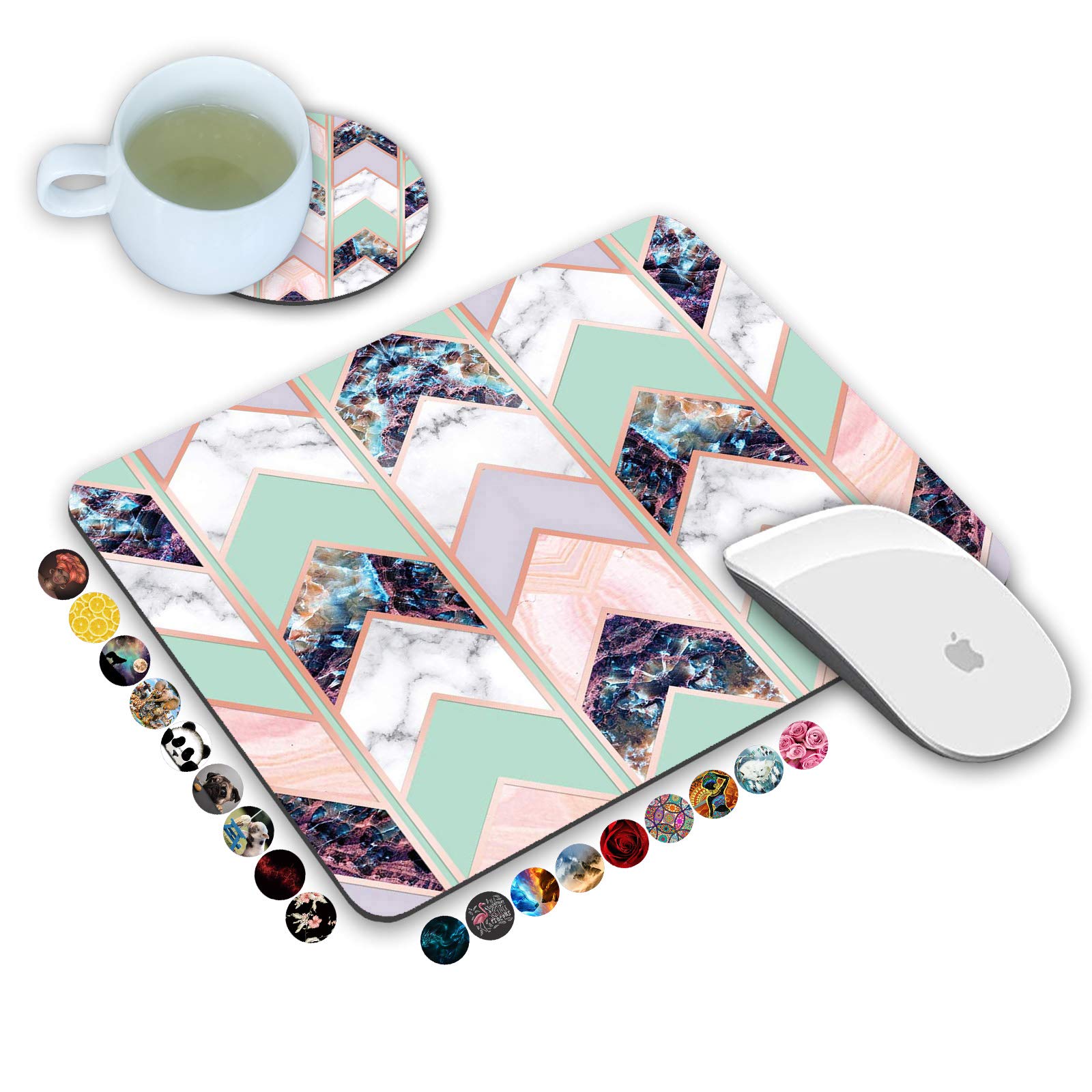LOWORO Geometric Marble Mouse Pad & Coasters Set - Non-Slip Rubber Base Rectangle Desk Mat for Laptop, Computer, Gaming & Office Use - Perfect for Workstations, Home Offices and Gaming Setups