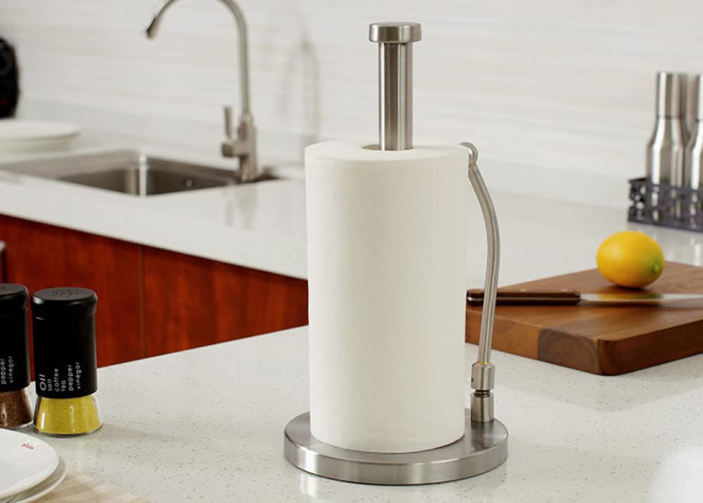 Stainless Steel Paper Towel Holder Stand - Modern Countertop Napkin & Plastic Wrap Organizer for Kitchen, Bathroom, and Office Storage