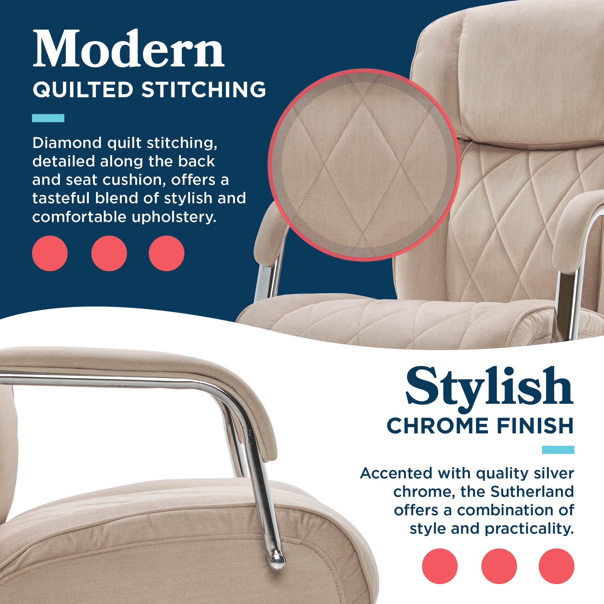 La-Z-Boy Sutherland Quilted Leather Executive Office Chair - High Back Ergonomic Desk Chair with Lumbar Support & Padded Arms - Cream Microfiber Fabric - Perfect for Home Office, Gaming & Workspaces