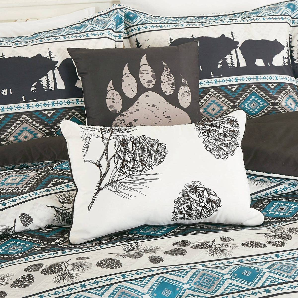 Linen Mart Queen Comforter Set - 6 Piece Microfiber Bedding with Southwest Turquoise Aztec Design | Soft & Breathable for All Seasons | Perfect for Master Bedroom, Guest Room, or Dorm Decor