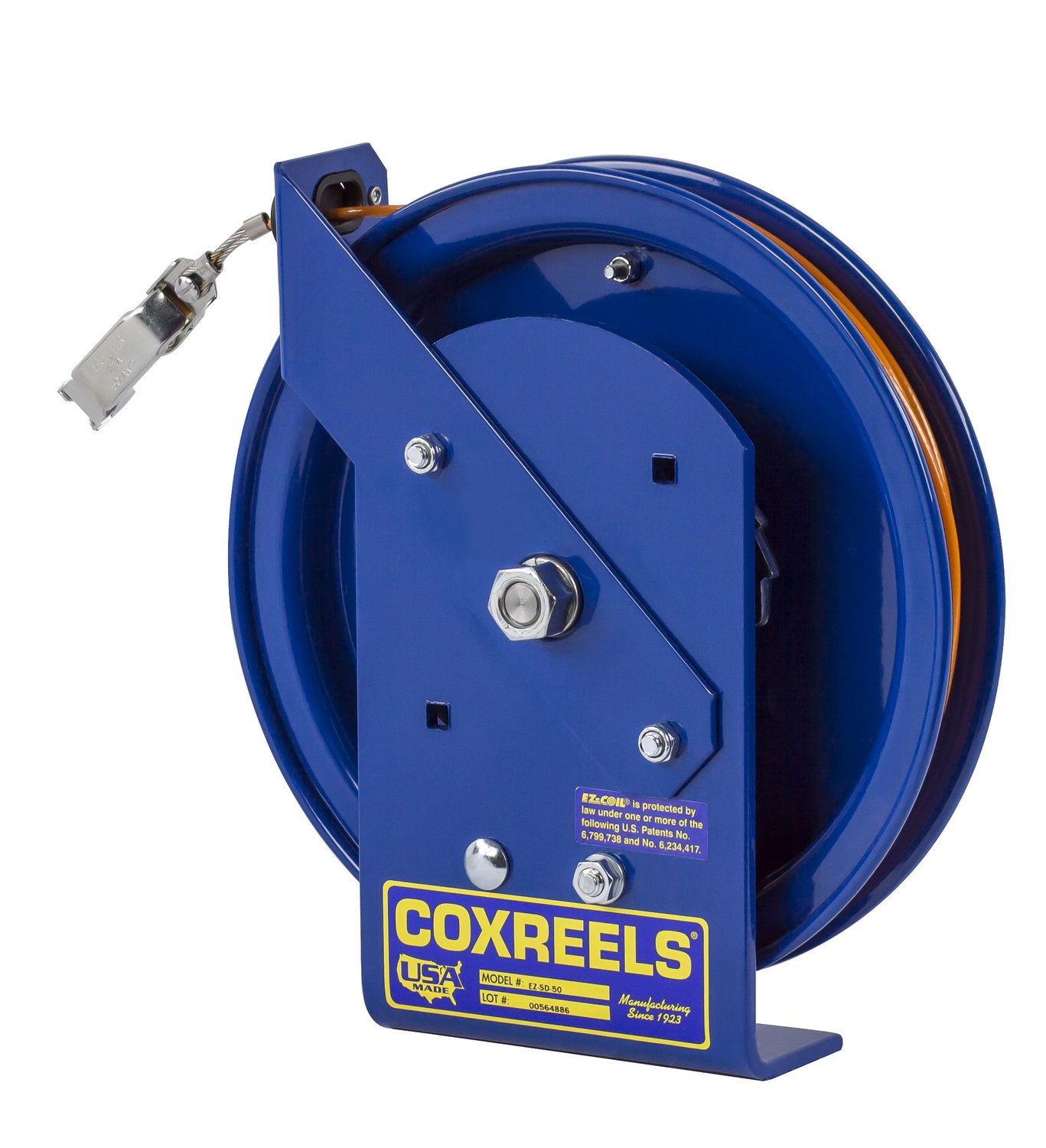Coxreels EZ-SD-35 Safety Series Spring Rewind Static Discharge Cord Reel - 35 Foot Retractable Extension Cord for Workshops, Garages & Industrial Use