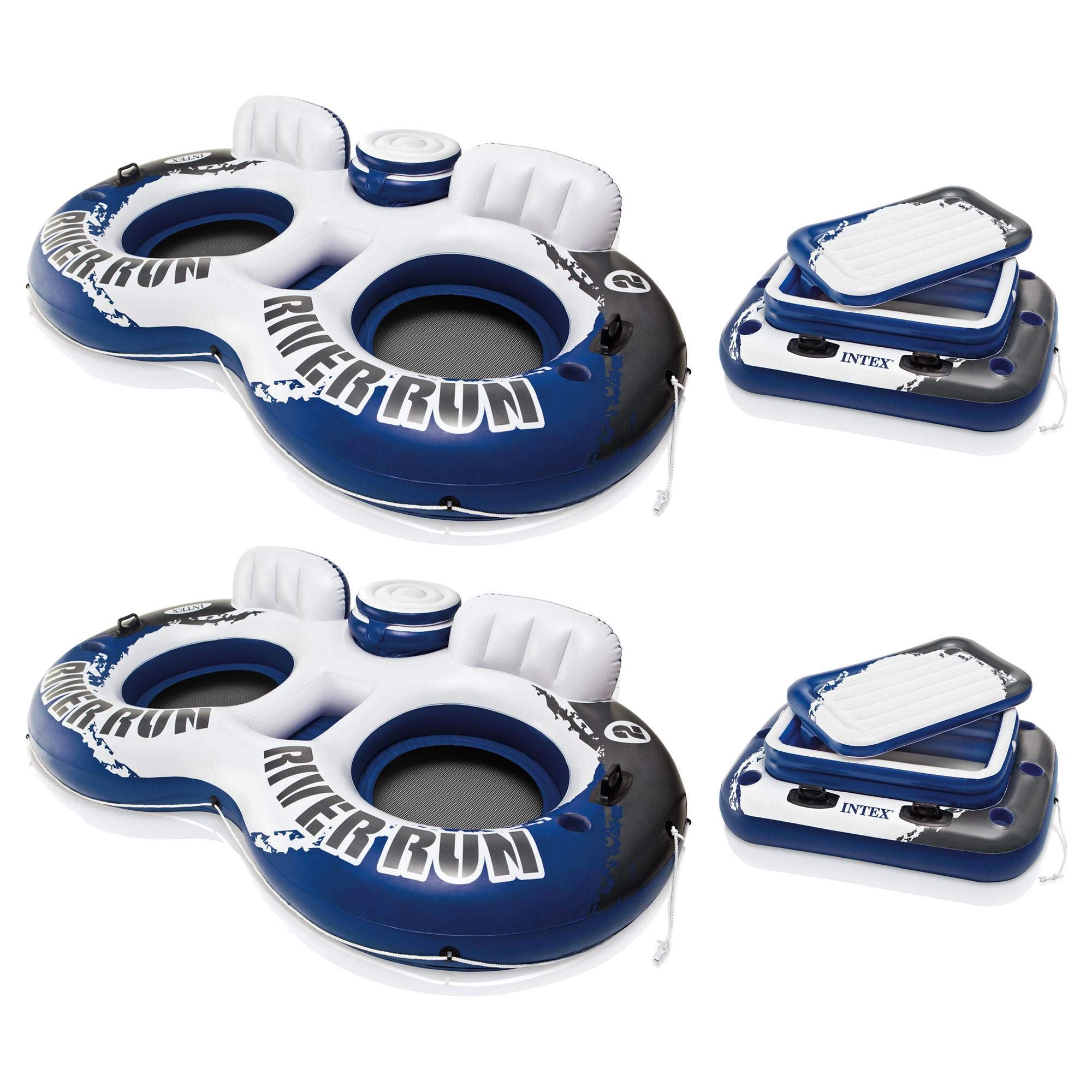 Intex River Run II 2-Person Inflatable Pool Tube Float with Cooler (2 Pack) - Perfect for River Rafting, Lake Lounging, and Summer Relaxation