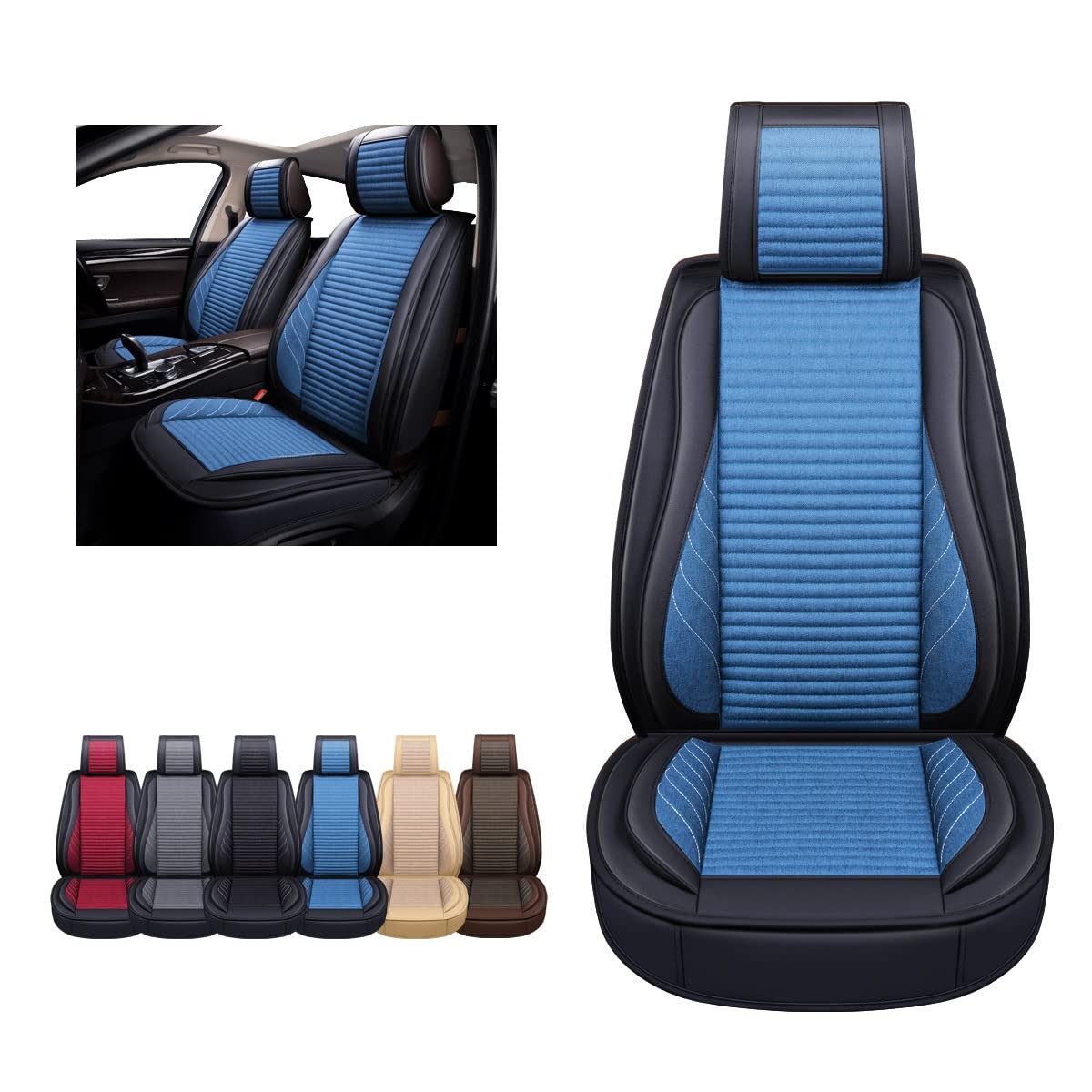 Premium Nappa Leather Car Seat Covers (2-Piece Set) - Universal Fit for Most Cars, SUVs & Trucks - Blue OS-005 - Protect & Upgrade Your Vehicle Interior - Perfect for Daily Commutes, Road Trips & Family Travel