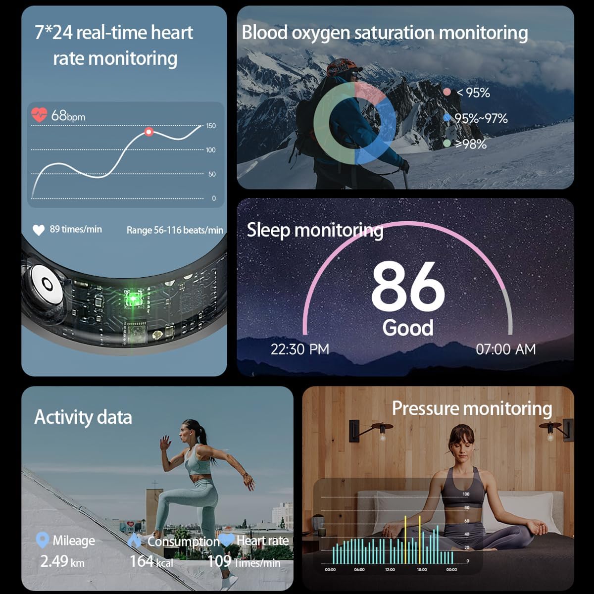 Smart Ring Fitness Tracker with Heart Rate & Sleep Monitor - TikTok Controller & Step Counter for Women & Men - Perfect for Workouts & Health Tracking