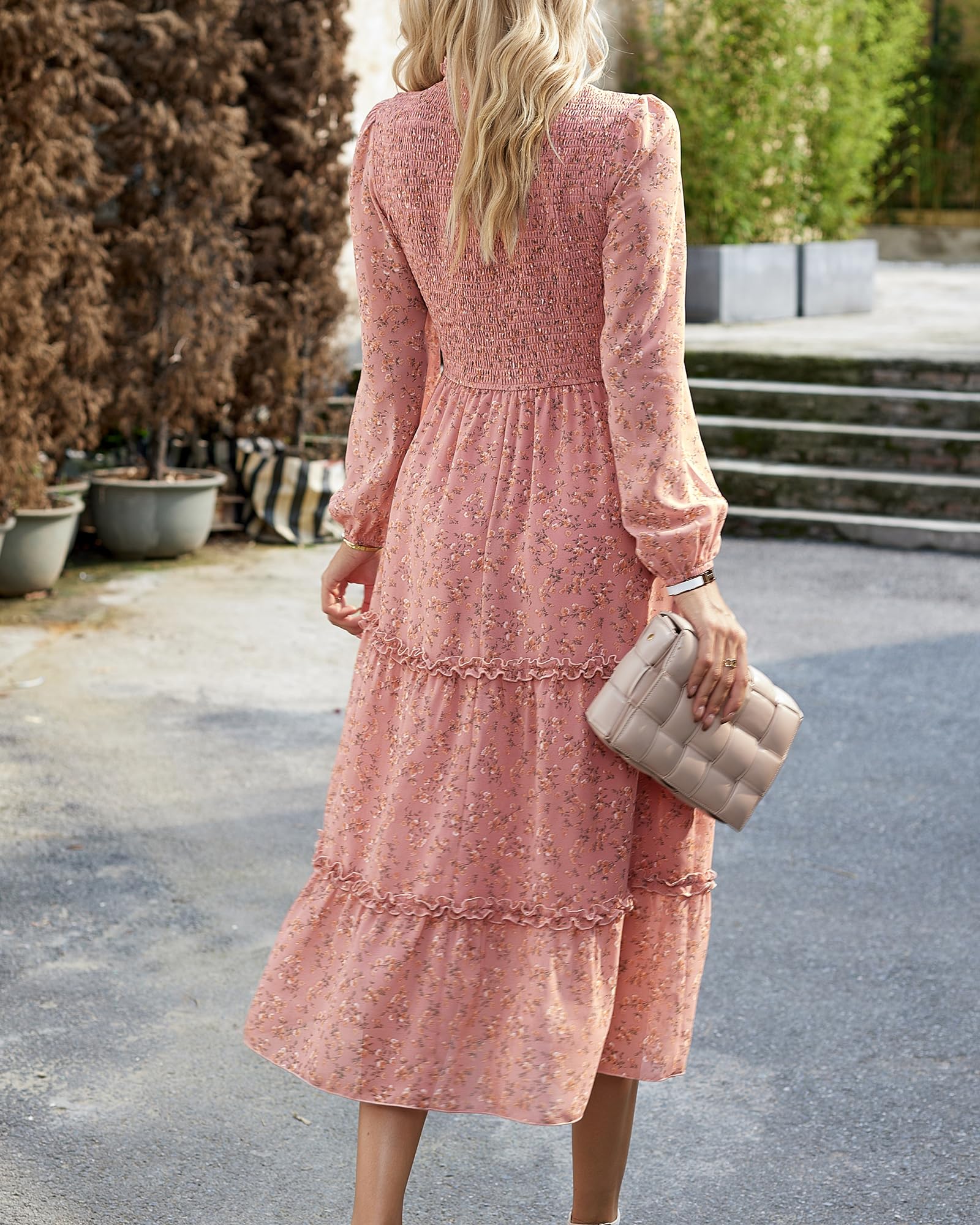 NOLLSOM Women's Floral Boho Maxi Dress - Long Sleeve Crew Neck A-Line Flowy Wedding Guest Dress for Spring 2025 | Perfect for Beach Vacations, Garden Parties & Casual Outings