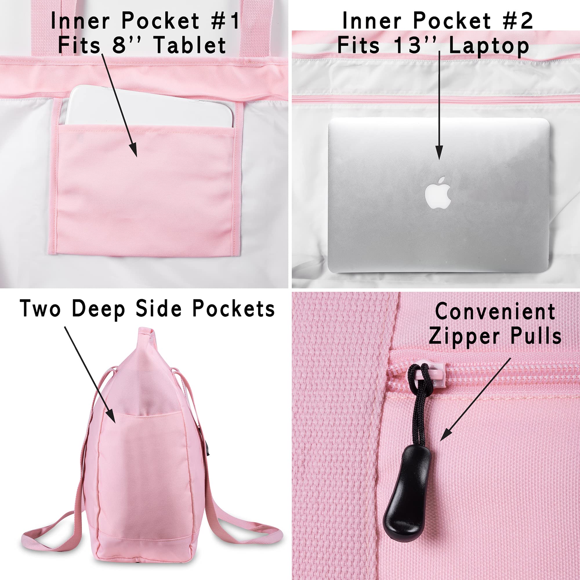 Large Canvas Tote Beach Bag with Zipper Closure - Waterproof Lining & Multiple Pockets - XL Beach Tote for Women & Men - Perfect for Travel, Gym, Shopping & Outdoor Activities