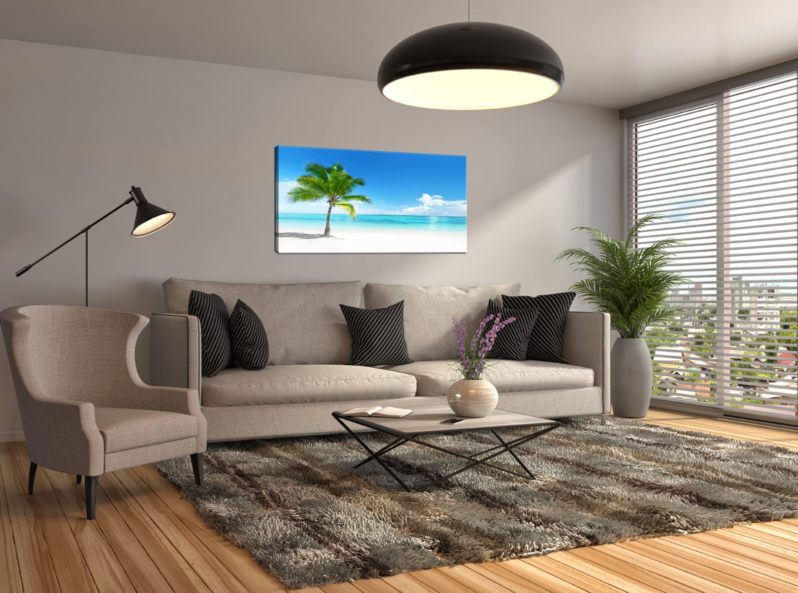 YP0875 Tropical Beach Canvas Wall Art - Palm Tree & Ocean Seascape Painting for Bathroom, Living Room, Bedroom, Kitchen, Office Decor | Coastal Home Decor, Perfect for Beach Houses & Vacation Rentals
