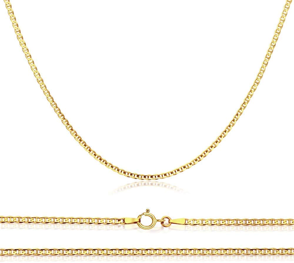 Verona Jewelers Authentic 10K Gold Flat Mariner Chain Necklace - 1.5MM Marina Anchor Link, Dainty Thin Women's Necklace 16-30 Inch | Perfect for Layering, Everyday Wear & Gift Giving