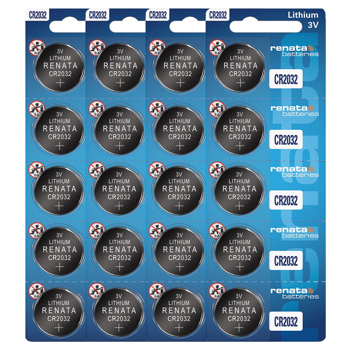 Renata CR2032 3V Lithium Coin Battery - 20 Pack for Watches, Key Fobs, Calculators & Medical Devices | Long-Lasting Power Supply