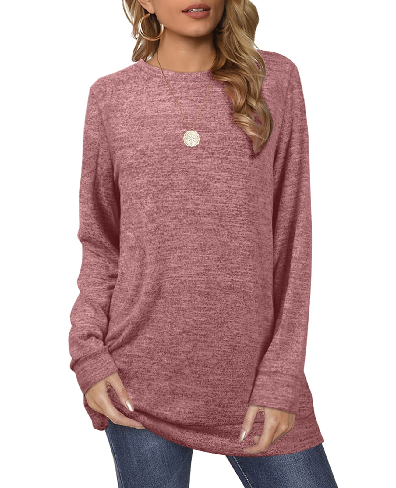 OFEEFAN Women's Crew Neck Long Sleeve Sweatshirt - Plain Casual Pullover Top for Everyday Wear | Perfect for Lounging, Running Errands & Weekend Outfits