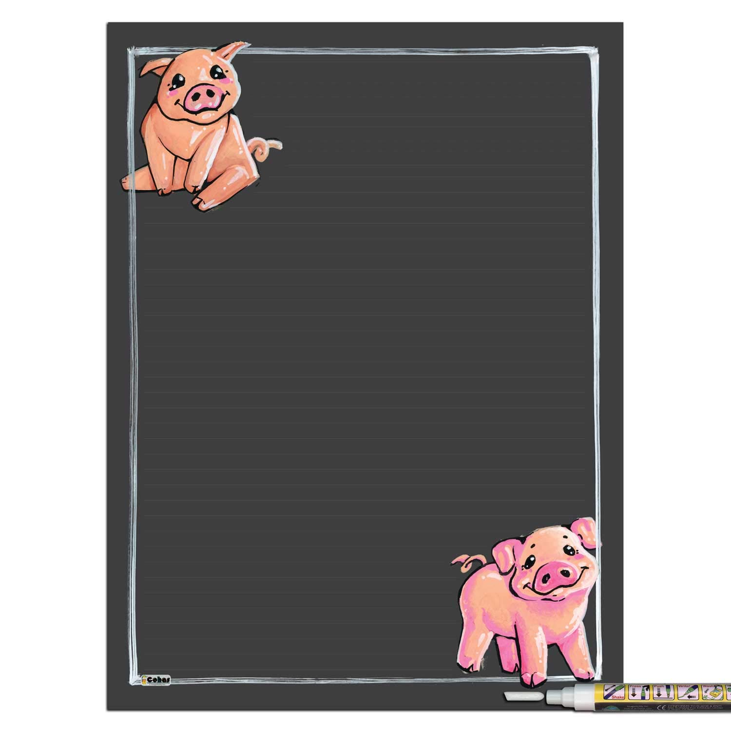Farm Theme Magnetic Chalkboard with Pig Chalk Art - 12x16 Inch Whiteboard with Liquid Chalk Marker - Perfect for Kitchen, Office & Kids' Room Decor