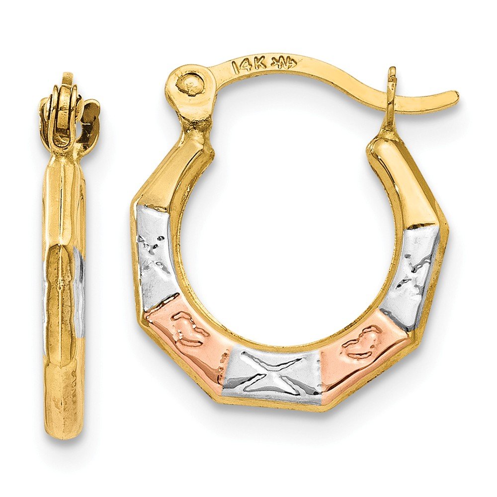 14K Yellow Gold & White Rose Rhodium Hoop Earrings for Women - Elegant Dangle Hoops for Everyday Wear, Parties & Special Occasions