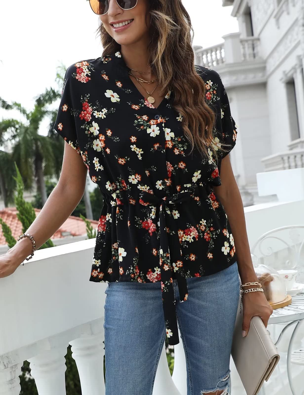 Women's Casual Peplum Chiffon Blouse - Elegant Button Down Summer Top for Work & Office Wear | Perfect for Business Casual, Date Night & Special Occasions