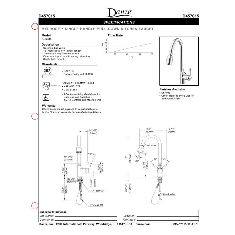 Danze Melrose Chrome Single Handle 1 Hole High Arc Pull Down Kitchen Faucet - Modern Stainless Steel Sink Faucet for Easy Dishwashing & Food Prep