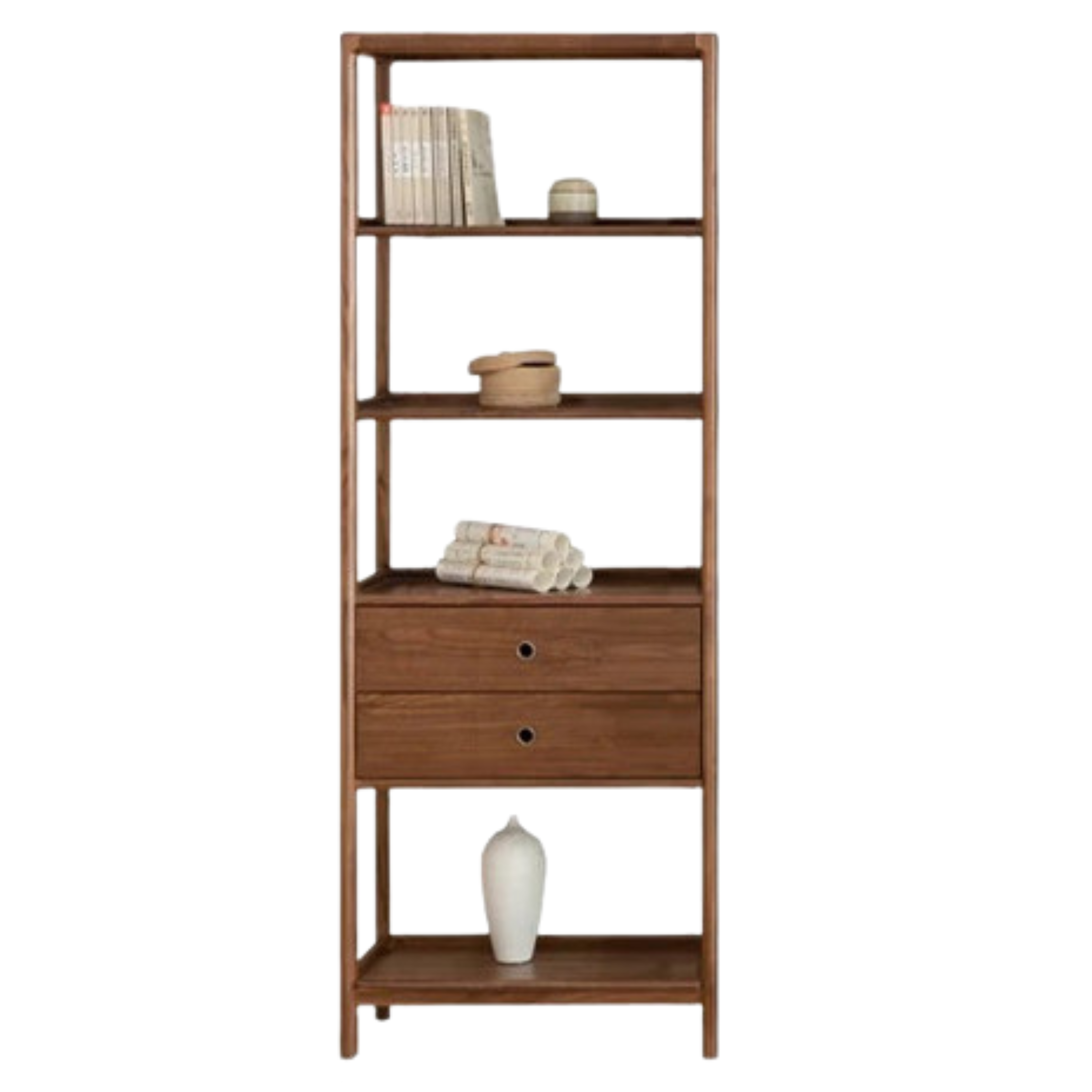 Solid Black Walnut & Ash Wood Bookshelf - Modern Bookcase with Display Cabinet & Wall Shelf for Living Room, Office & Library Storage