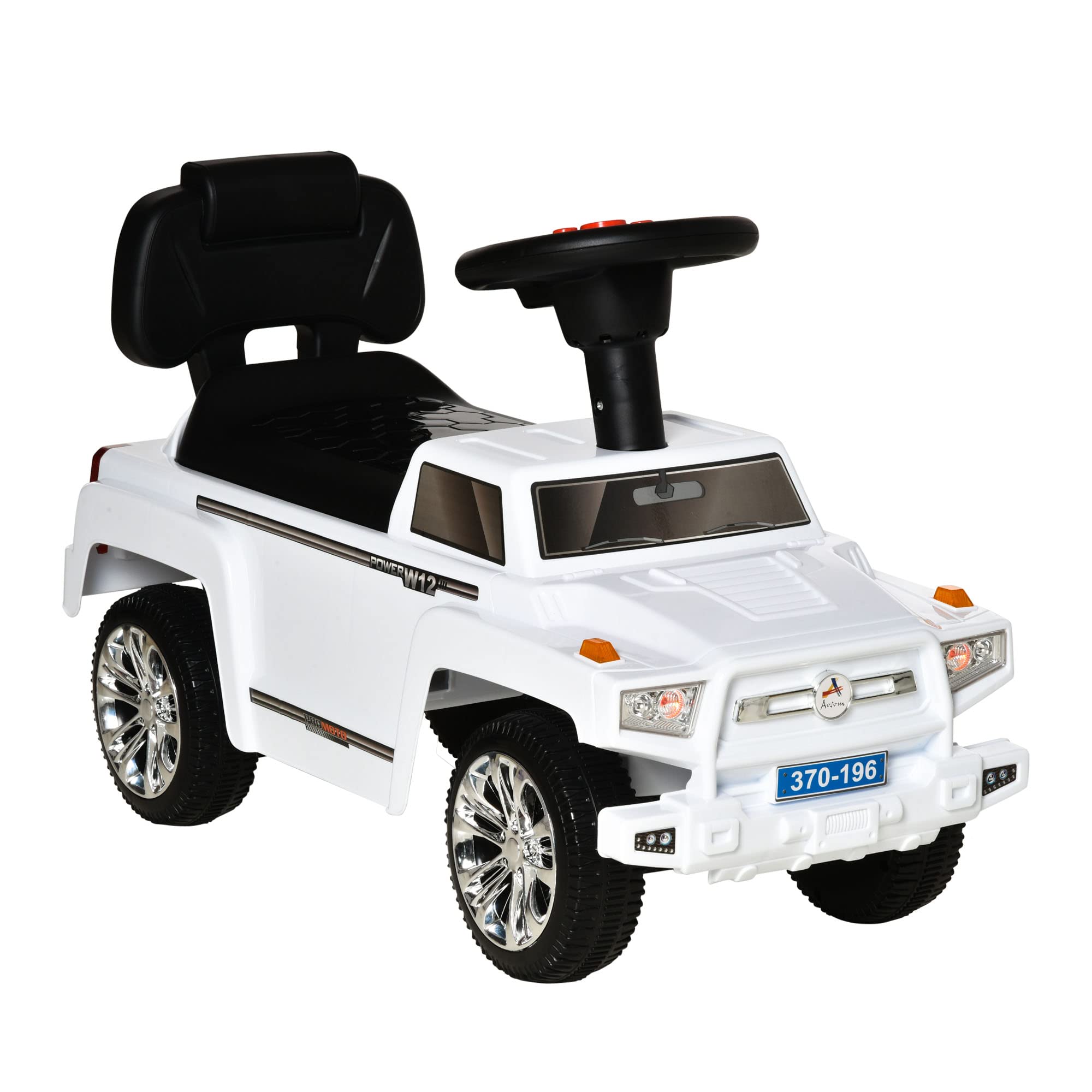 Aosom Kids Ride-On Push Car - SUV Style Sliding Walking Toy for Toddlers with Horn, Music, LED Lights, Hidden Storage & Anti-Tip Safety System - White | Perfect for Indoor & Outdoor Play, Birthday Gifts & Early Childhood Development