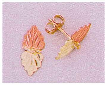 10kt Solid Gold Three-Tone Two Leaf Stud Earrings Set - Red & Green Leaf Design for Women | Perfect for Holidays, Parties & Everyday Wear