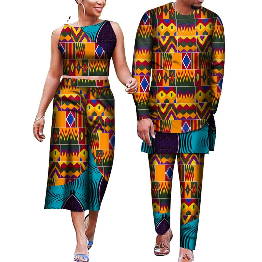 African Print Couple Outfits - Floral Dashiki Matching Sets for Men & Women, Plus Size 3XL/4XL | Perfect for Weddings, Valentine's Day & Cultural Celebrations
